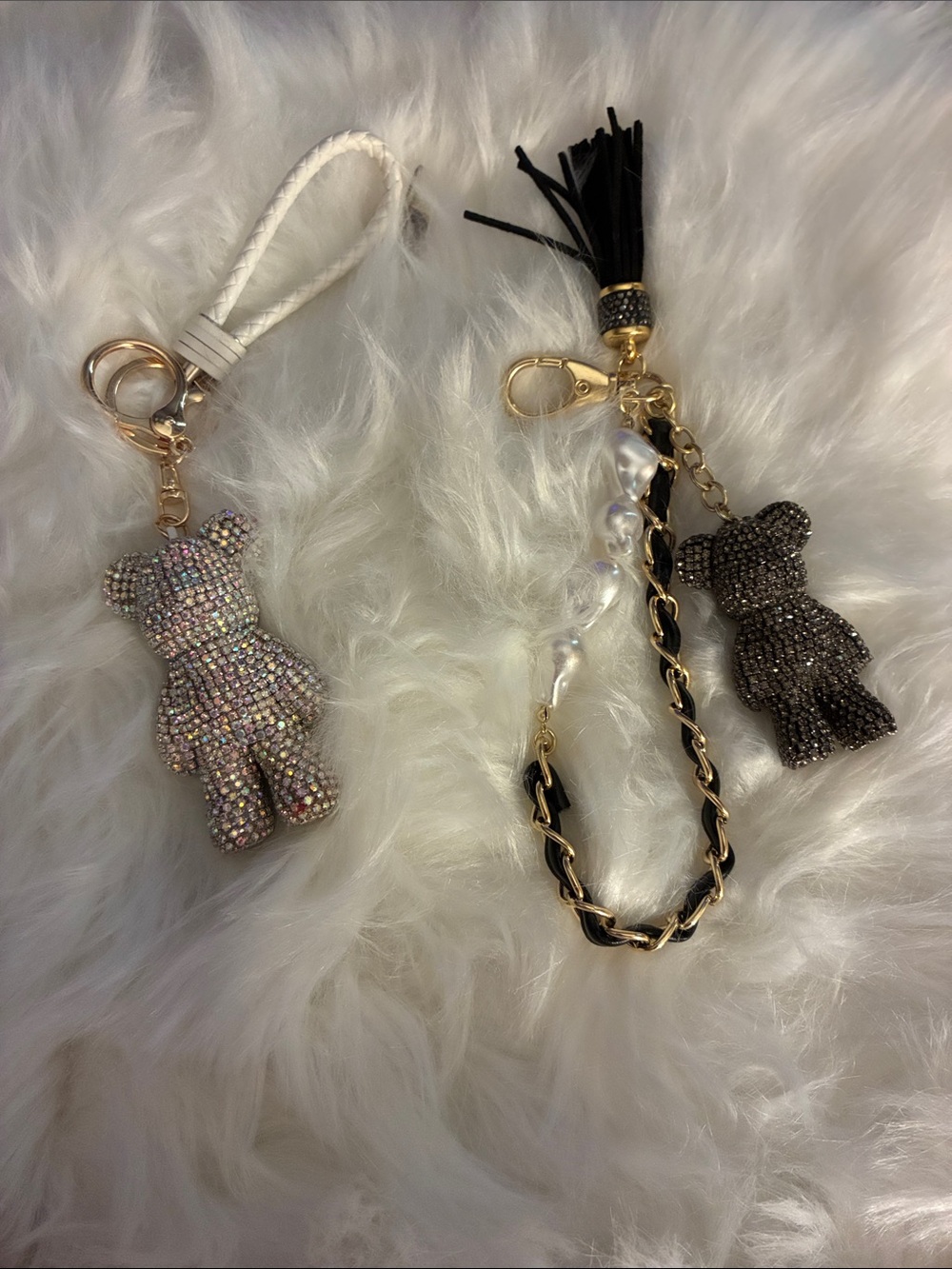Rhinestone Teddy Bear Keychains - Multi & Gunmetal